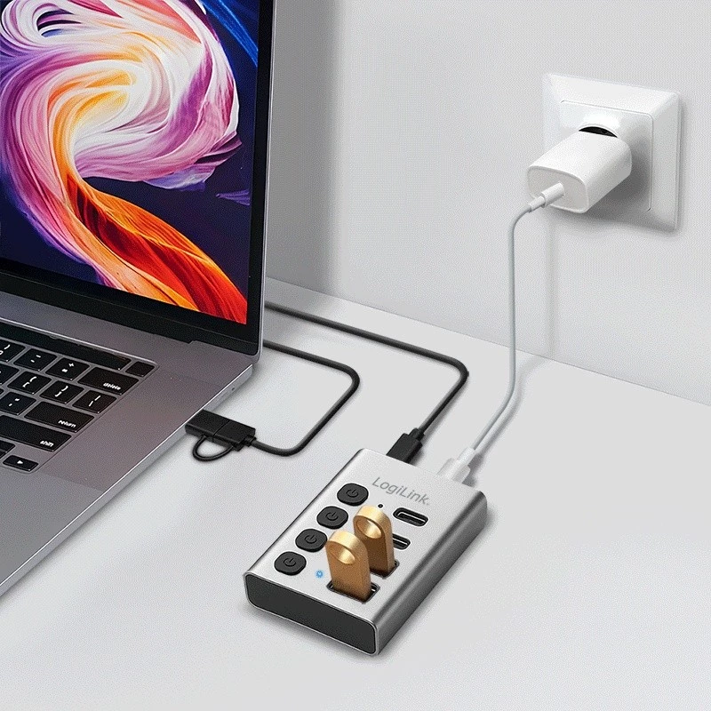 Hub USB 3.2 Gen1, 4 porty, USB-A/C, przełącznik on/off