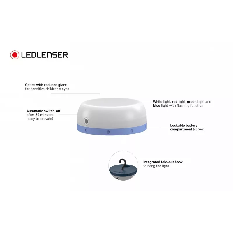 Lampa biwakowa zasilana bateriami Ledlenser Kidcamp6 — LED RGB, 60 lm, AAA, obudowa ABS, 95 g