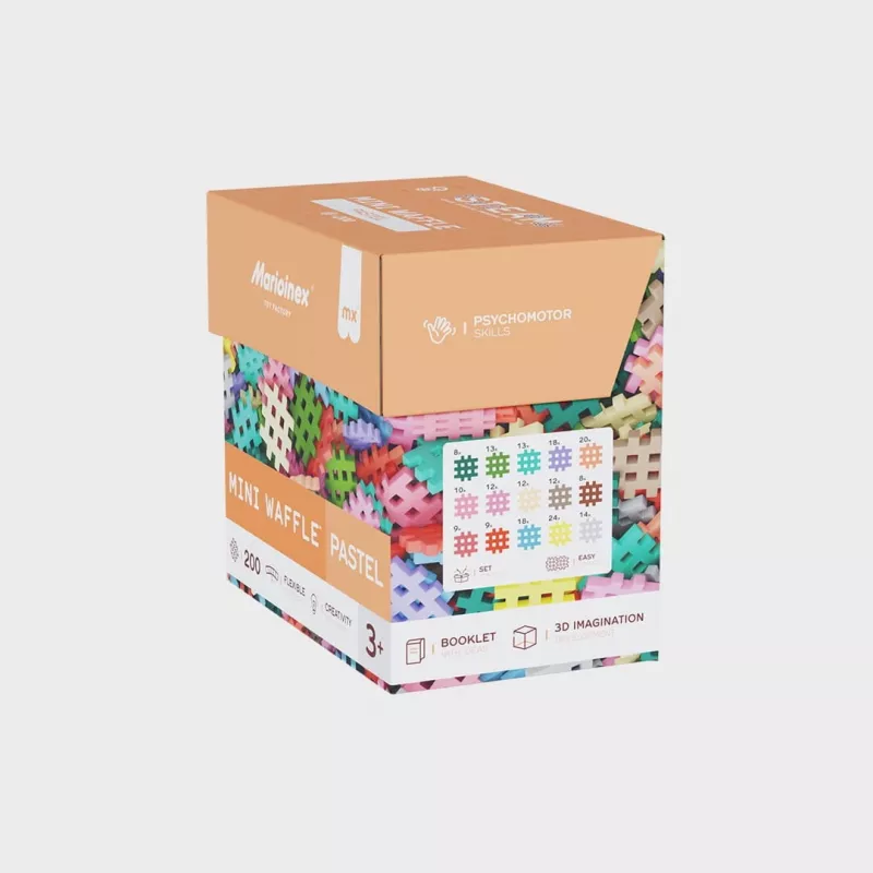 Klocki konstrukcyjne Marioinex Mini Waffle 200 sztuk pastelowe — zestaw konstrukcyjny dla dzieci