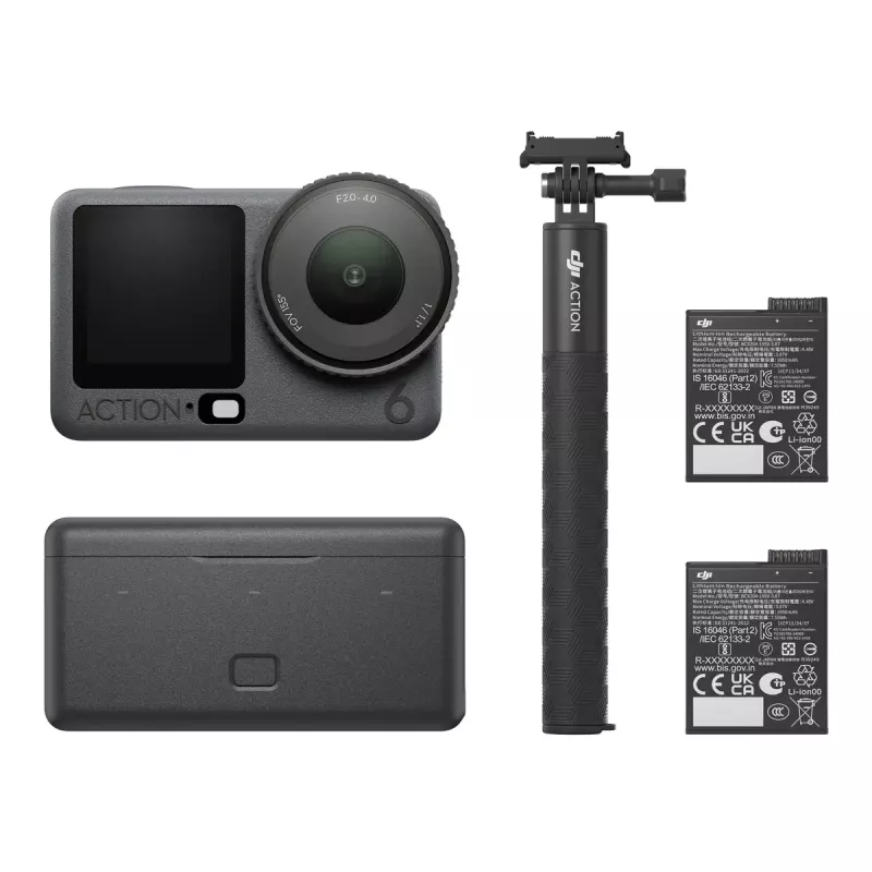 Kamera sportowa DJI Osmo Action 6 Adventure Combo — 38 MP, 4K Ultra HD, matryca CMOS 1/1.1 cala, kąt widzenia 155°, zoom cyfrowy 2x