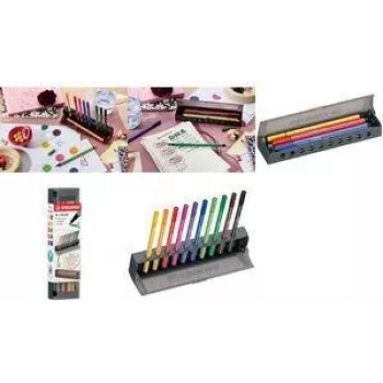 Zestaw markerów z końcówką włóknistą Stabilo Pen 68 10 szt. z plastikowym piórnikiem i podkładką na biurko