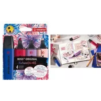 Highlighter Stabilo BOSS Nature Colors Wildflower edition, zestaw 4, końcówka ścięta 2–5 mm, czas bez skuwki zabezpieczony kapilarnie