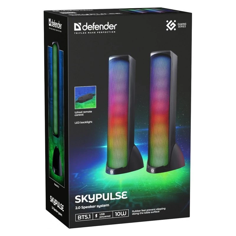 Głośniki komputerowe DEFENDER SKYPULSE 2.0, Bluetooth, USB, 10W, podświetlenie RGB