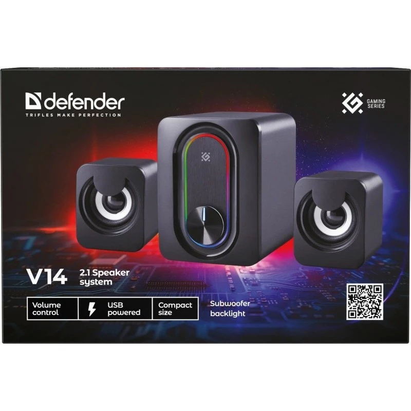 Głośniki komputerowe DEFENDER 2.1 G14 — 11 W, zasilanie USB, Bluetooth, podświetlenie LED RGB