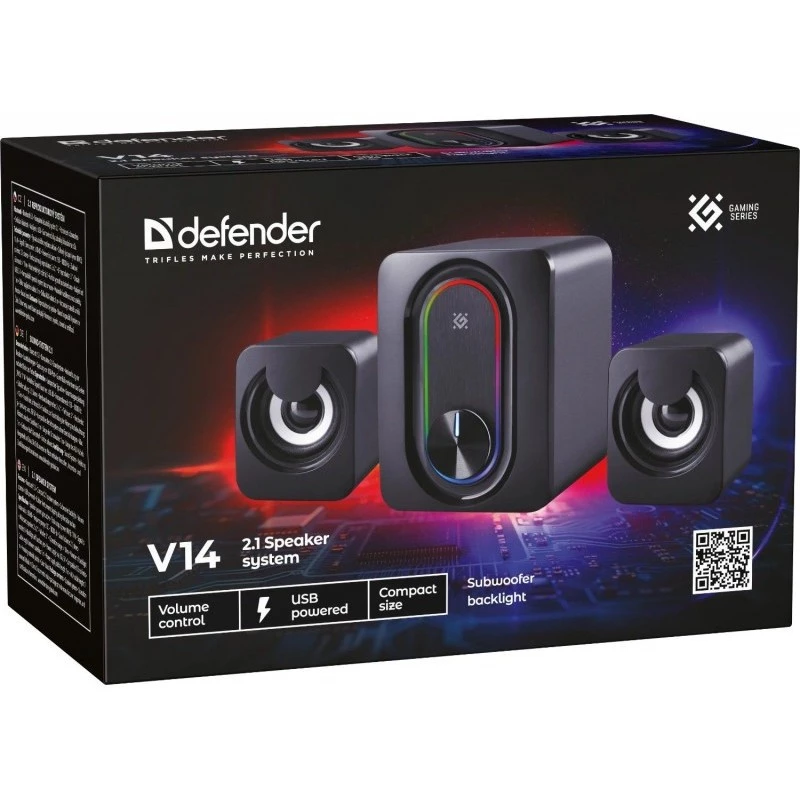 Głośniki komputerowe DEFENDER 2.1 G14 — 11 W, zasilanie USB, Bluetooth, podświetlenie LED RGB
