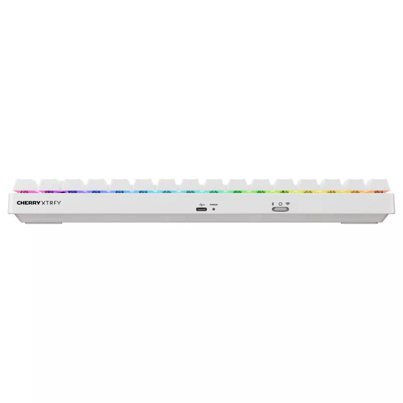 Mechaniczna kompaktowa klawiatura bezprzewodowa Cherry XTRFY K33 75% QWERTZ niemiecka biała USB + RF + Bluetooth RGB
