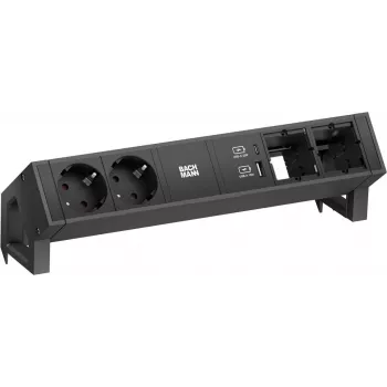 Moduł zasilania Bachmann DESK2 z 2 gniazdami CEE7/3, 2 portami komputerowymi, 2 ładowarkami USB 22 W, czarny, przewód GST 0,2 m