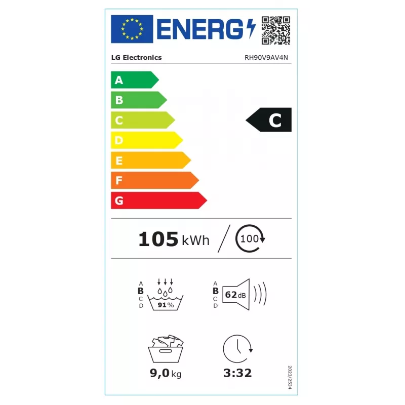 LG RH90V9AV4N, pompa ciepła, 9 kg, głębokość 66 cm - Suszarka do ubrań
