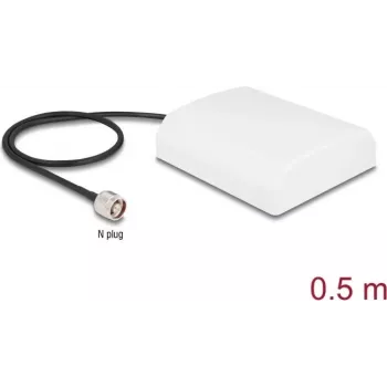 Antena DELOCK 90761 — kierunkowa antena WiFi 2,4 GHz N 8 dBi z wtykiem męskim N i kablem 50 cm RG-58, biała, zewnętrzna
