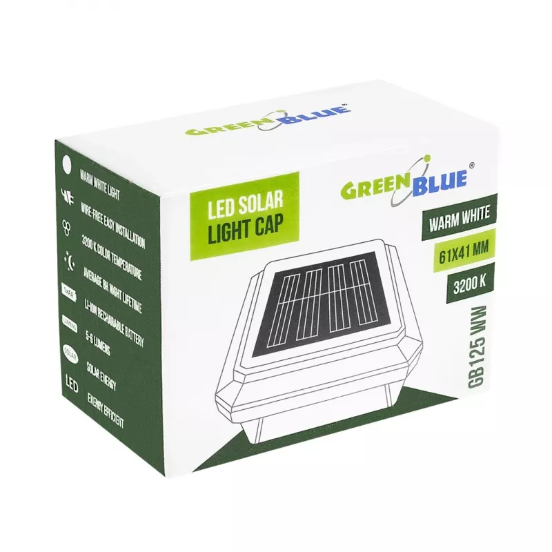 Lampa słupowa solarna LED GreenBlue, 60x40mm, czasza w kształcie koperty, 3200K, GB125 WW