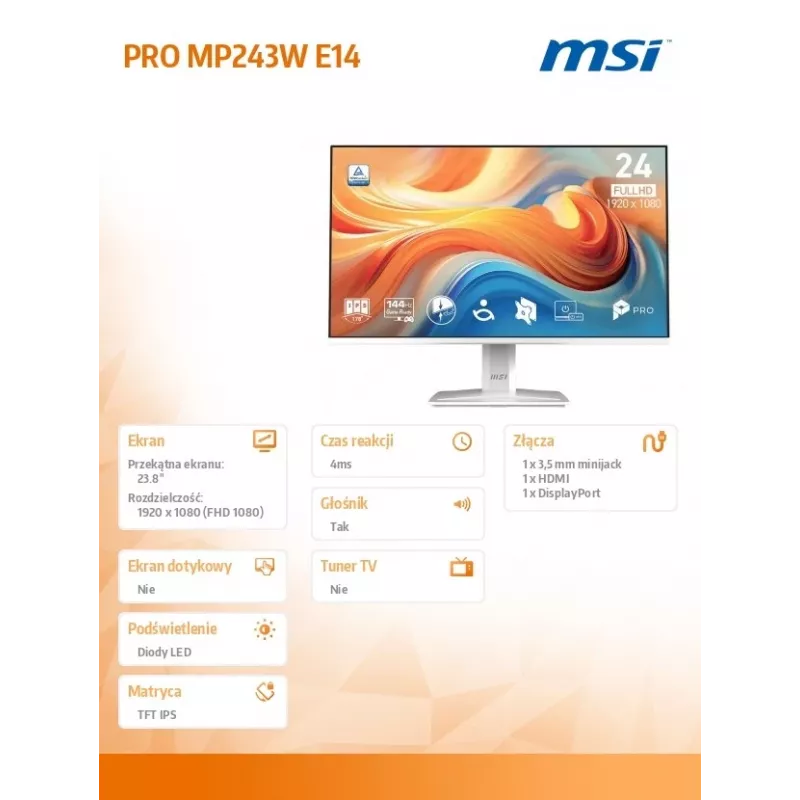 Monitor PRO MP243W E14 23,8 cala LED/FHD/płaski/144Hz/biały