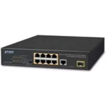 Niezarządzalny gigabitowy przełącznik sieciowy PoE PLANET FGSD-1011HP — 9 x RJ-45 (10/100/1000), 1U do montażu w szafie, niebieski