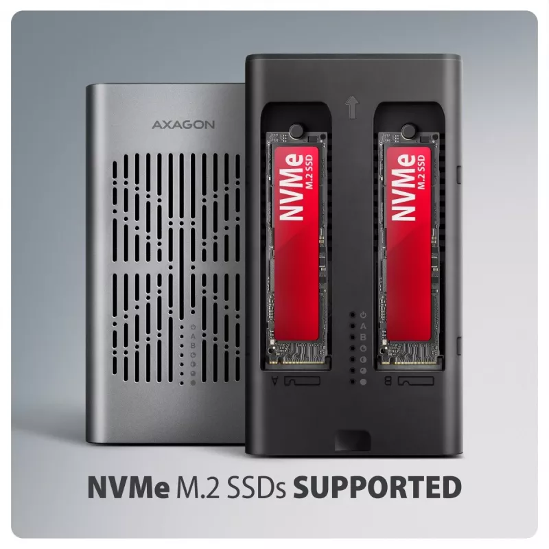 Zewnętrzna obudowa AXAGON EEM2-20GD USB-C 20 Gb/s na dwa dyski M.2 NVMe z sprzętowym klonowaniem