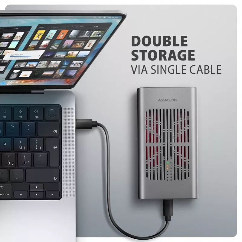 Zewnętrzna obudowa AXAGON EEM2-20GD USB-C 20 Gb/s na dwa dyski M.2 NVMe z sprzętowym klonowaniem