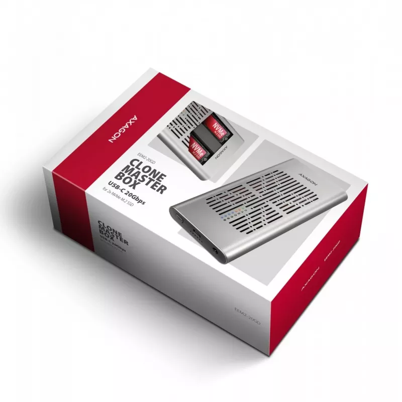 Zewnętrzna obudowa AXAGON EEM2-20GD USB-C 20 Gb/s na dwa dyski M.2 NVMe z sprzętowym klonowaniem