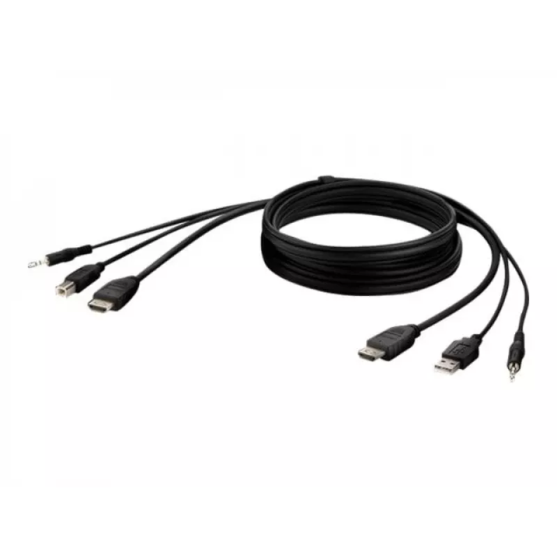 Kabel KVM Belkin F1DN1CCBL — HDMI do USB A/B z audio, porty USB dla klawiatury i myszy, 3 m