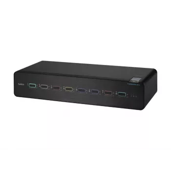 Przełącznik KVM Belkin F1DN208KVM-UN-4 — 8-portowy z podwójnym wyjściem wideo HDMI/DisplayPort, klawiatura i mysz USB, 4K@60Hz, do montażu w szafie, czarny