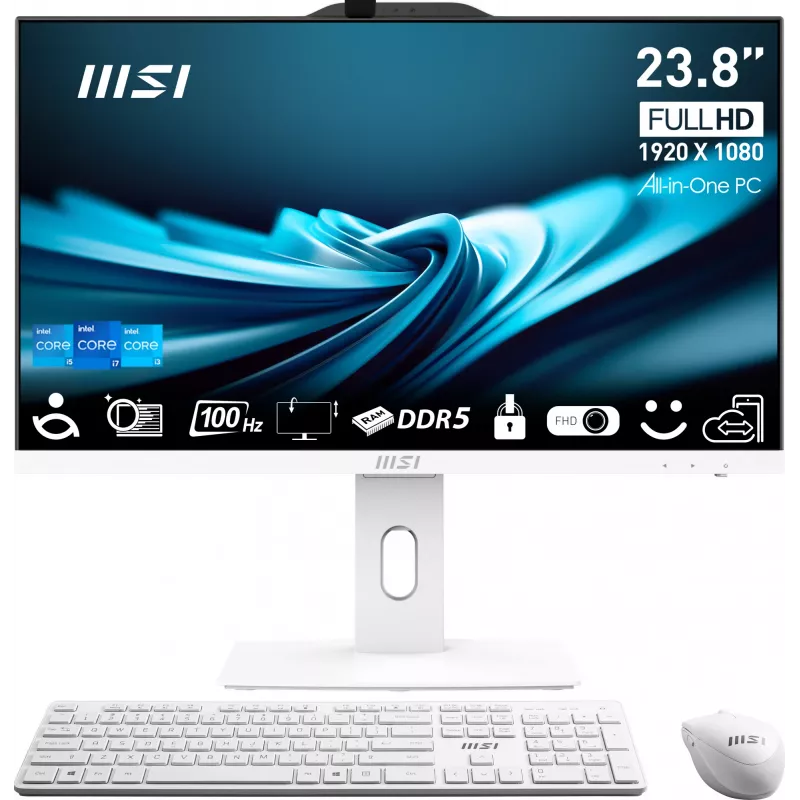 All-in-One PC MSI Pro AP242P 14M-691EU — 23,8 cali FHD IPS, Intel Core i5-14400, 16 GB DDR5, 512 GB SSD, Windows 11 Pro, Wi‑Fi 6E, biały