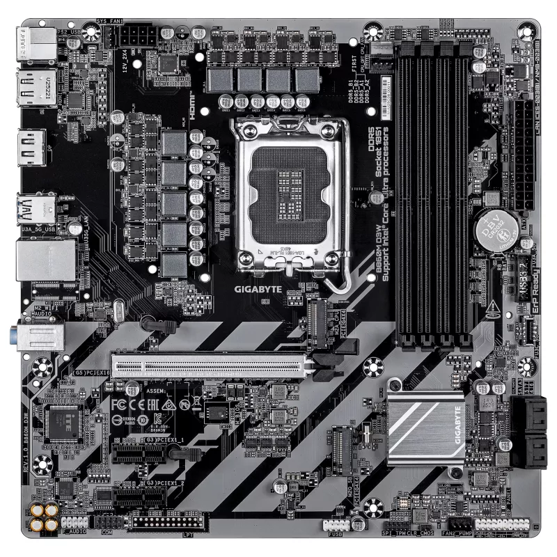 Płyta główna GIGABYTE B860M D3W – procesory Intel Core Ultra Series CPU, 4+1+2 fazy VRM, DDR5 do 9066 MHz, 2xPCIe 4.0 M.2, LAN 1GbE, USB 3.2 Gen 1