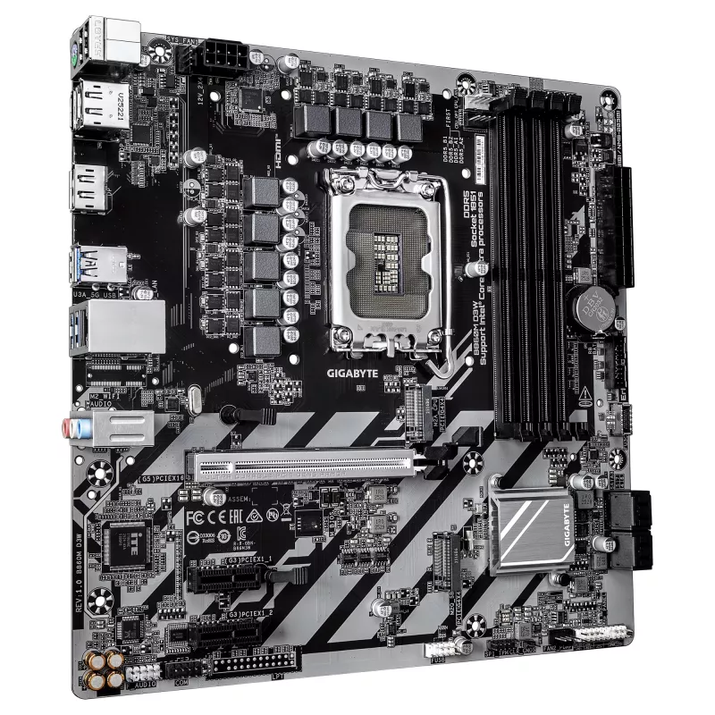Płyta główna GIGABYTE B860M D3W – procesory Intel Core Ultra Series CPU, 4+1+2 fazy VRM, DDR5 do 9066 MHz, 2xPCIe 4.0 M.2, LAN 1GbE, USB 3.2 Gen 1