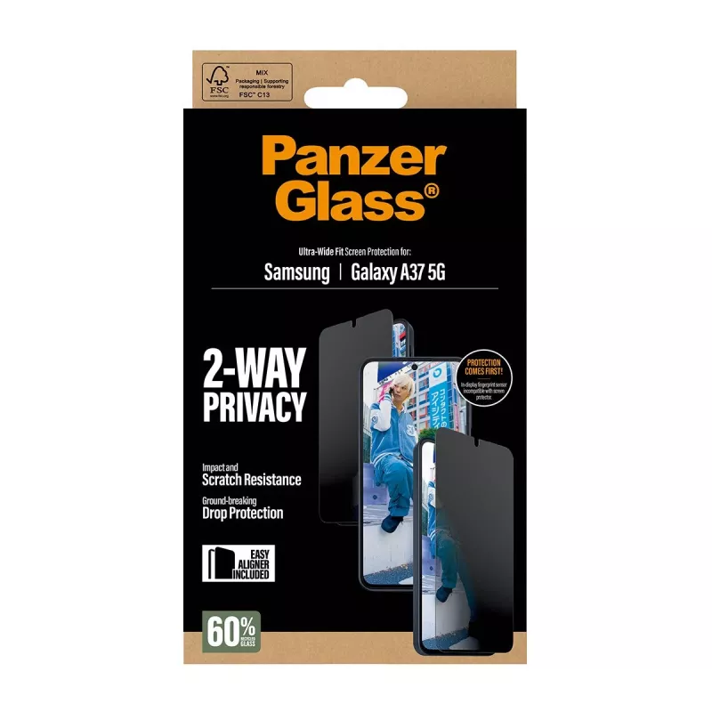Ochrona ekranu PanzerGlass Privacy dla Samsung Galaxy A37 Ultra-WideFit PG90806, filtr prywatyzujący