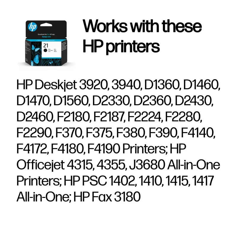 HP 21 Oryginalny wkład atramentowy czarny, Czarny, 1 szt., 190 stron
