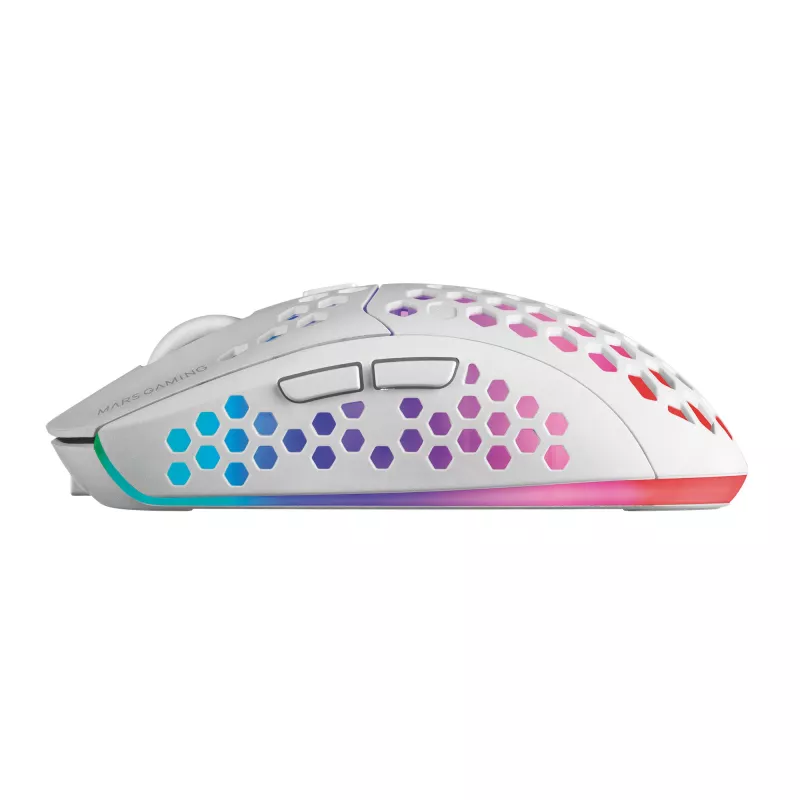 Mars Gaming MMW3W, Bezprzewodowa mysz gamingowa, RGB Flow, Ultralekka 79 g, 3200 DPI, Biała