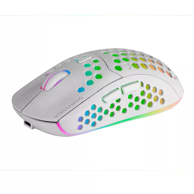 Mars Gaming MMW3W, Bezprzewodowa mysz gamingowa, RGB Flow, Ultralekka 79 g, 3200 DPI, Biała