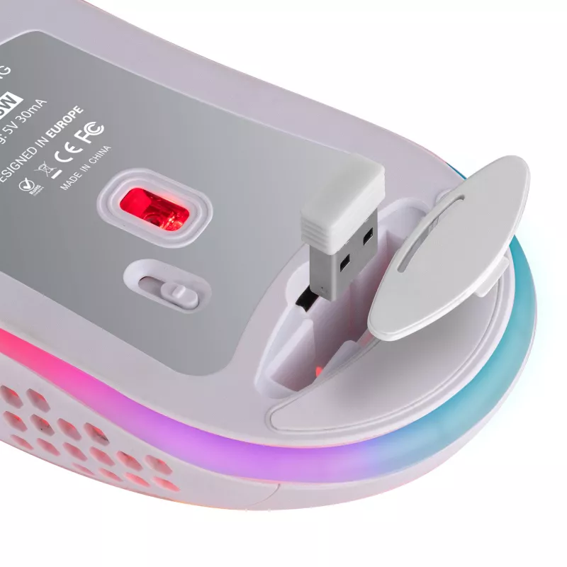 Mars Gaming MMW3W, Bezprzewodowa mysz gamingowa, RGB Flow, Ultralekka 79 g, 3200 DPI, Biała
