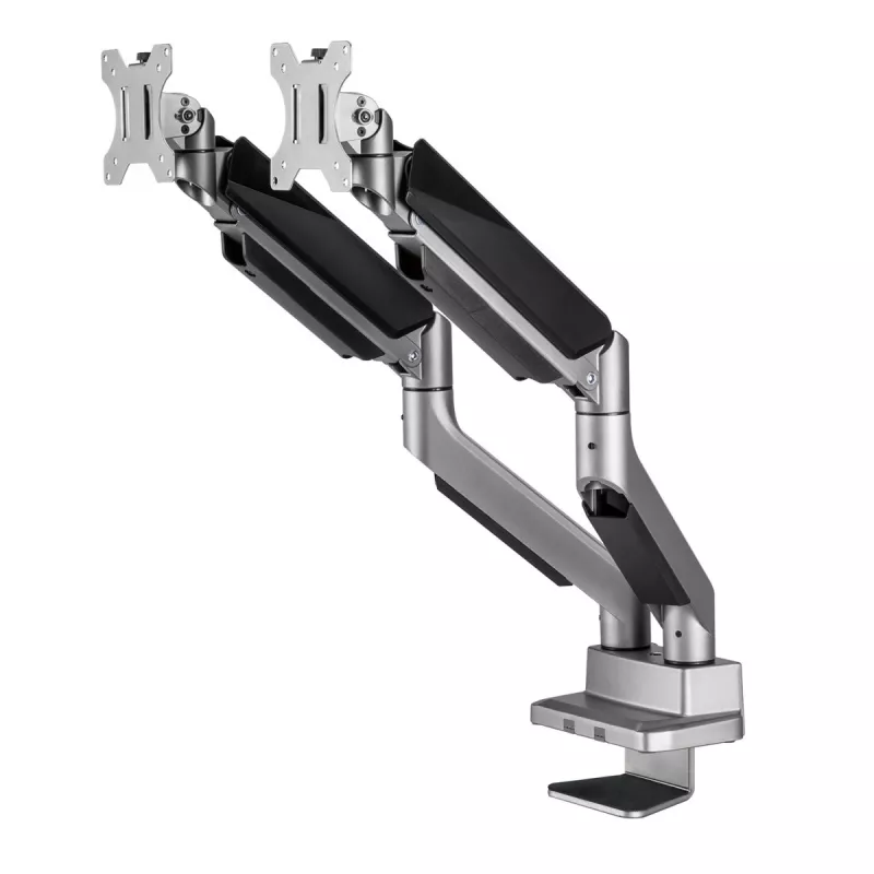 Uniwersalne podwójne ramię biurkowe do monitorów Ergo Office, sprężyna gazowa 17-35 cali 15kg, VESA 75x75 / 100x100, ER-446