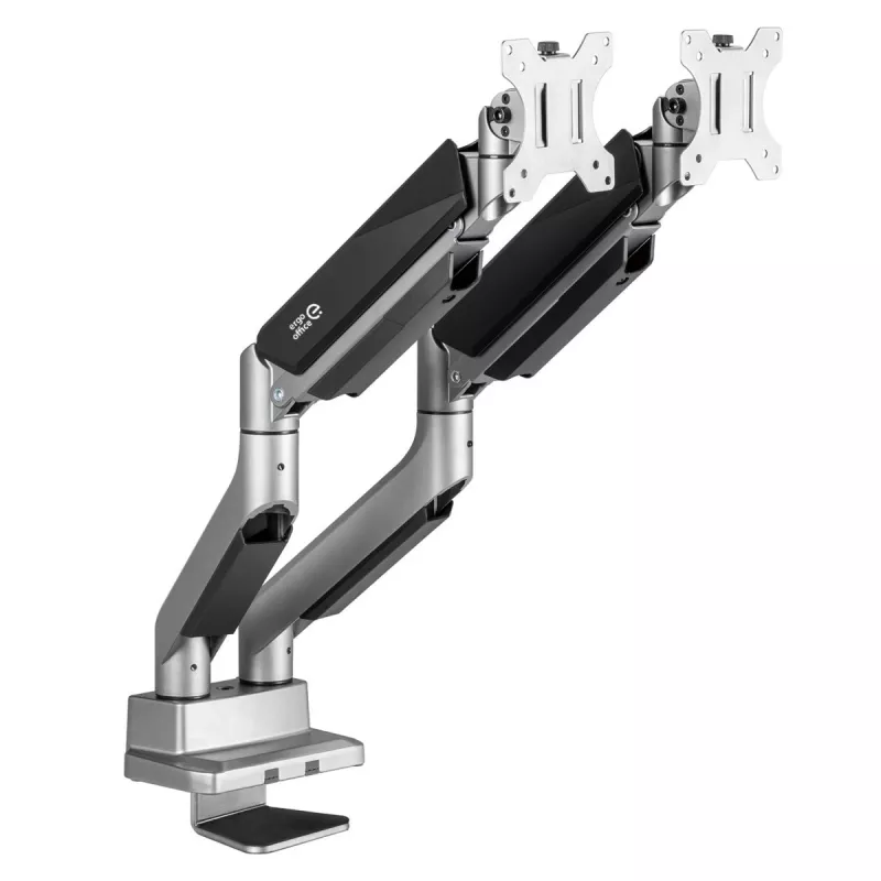 Uniwersalne podwójne ramię biurkowe do monitorów Ergo Office, sprężyna gazowa 17-35 cali 15kg, VESA 75x75 / 100x100, ER-446