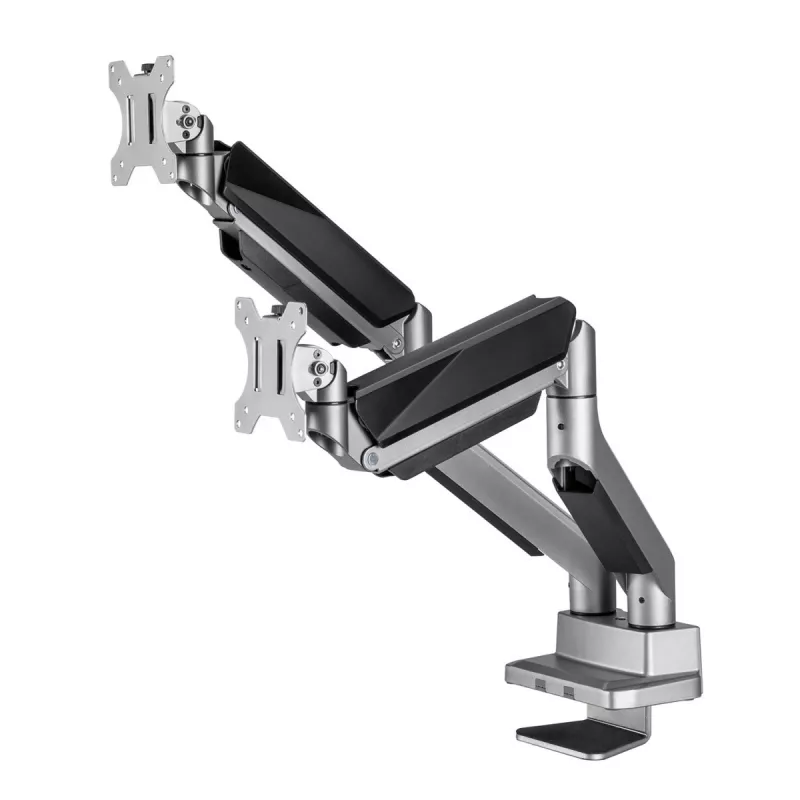 Uniwersalne podwójne ramię biurkowe do monitorów Ergo Office, sprężyna gazowa 17-35 cali 15kg, VESA 75x75 / 100x100, ER-446