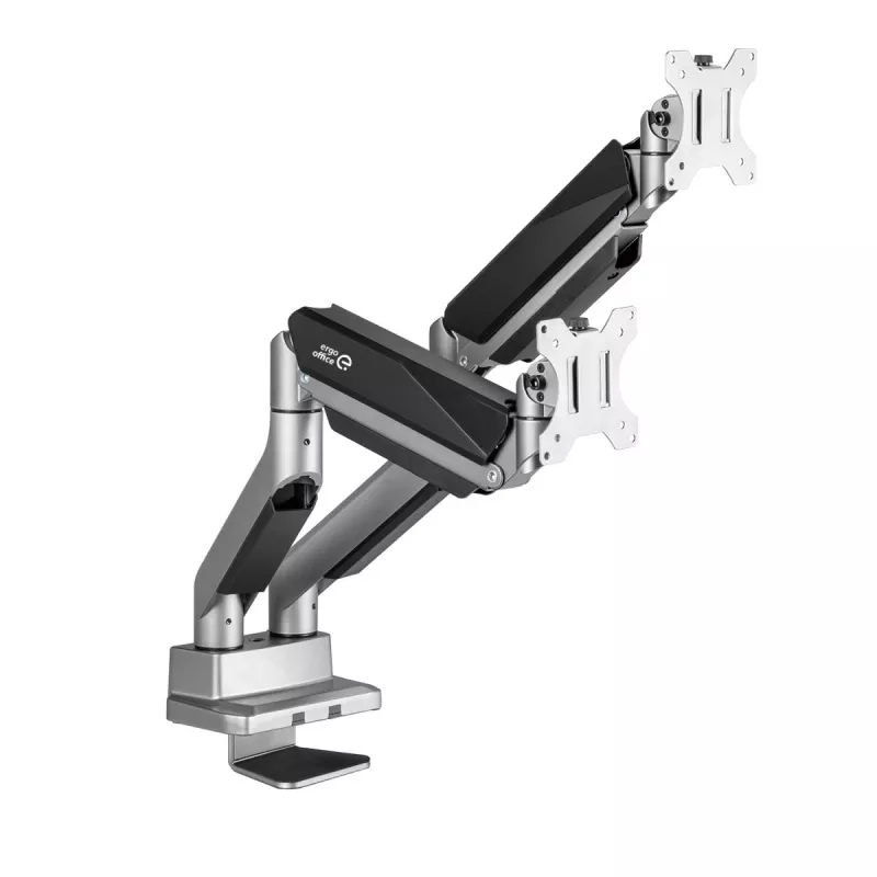 Uniwersalne podwójne ramię biurkowe do monitorów Ergo Office, sprężyna gazowa 17-35 cali 15kg, VESA 75x75 / 100x100, ER-446