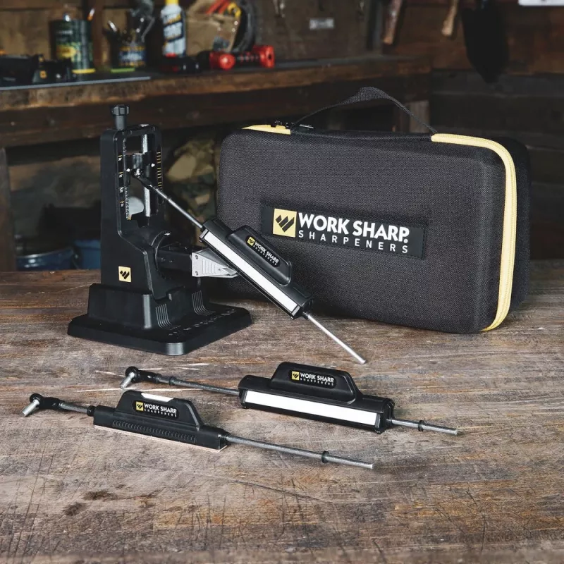 Ostrzałka do noży Work Sharp Precision Adjust Elite 09DX066 — regulowany kąt, kamienie diamentowe, wykończenie skórą, obudowa nylonowa