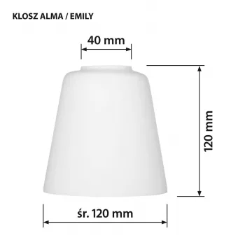 Klosz ActiveJet EMILY szklany, biały — średnica 12 cm, szyjka 40 mm, wysokość 120 mm