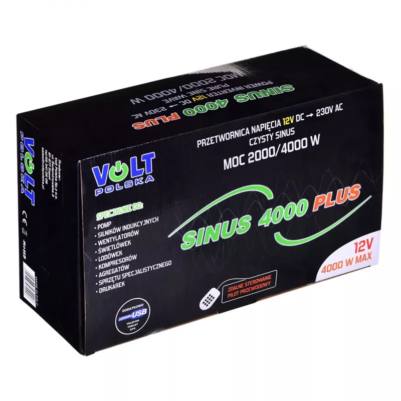 Przetwornica napięcia Volt Sinus 4000 Plus 4000W 12V — czysty sinus, 4000 W ciągłej mocy, wejście 12 V DC