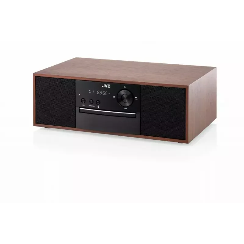 Mini wieża muzyczna JVC RD-E761, 2×8 W RMS, Bluetooth 4.2, USB, CD, FM, drewniana obudowa, czarna