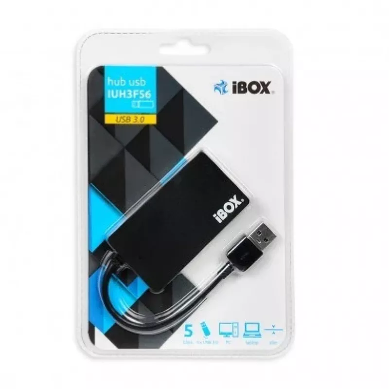 Hub interfejsów iBox IUH3F56 USB 3.2 Gen 1 (3.1 Gen 1) Type-A 5000 Mbit/s Czarny