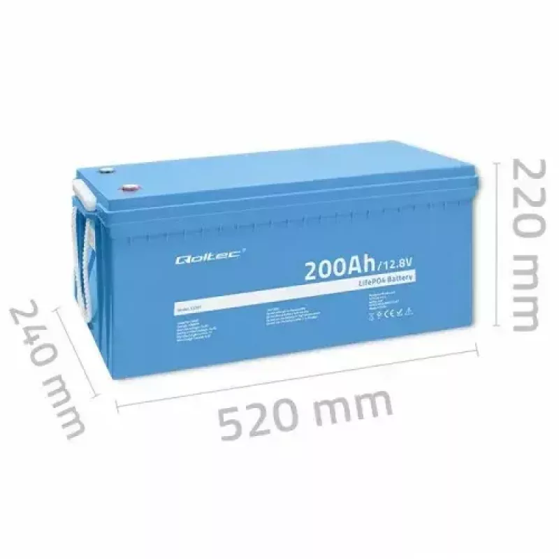 Qoltec 53707 Akumulator Pojazdowy Litowo-Żelazowo-Fosforanowy 200 Ah 12,8 V