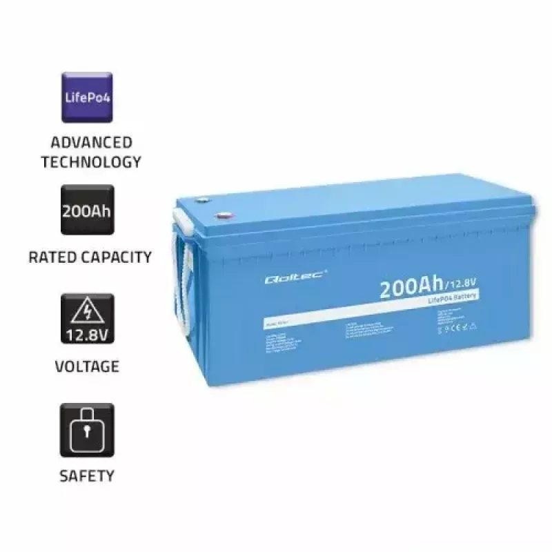 Qoltec 53707 Akumulator Pojazdowy Litowo-Żelazowo-Fosforanowy 200 Ah 12,8 V