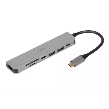 Stacja dokująca IBOX IUH3SL4K USB Type-C 5 Gbit/s, HDMI 4K@30Hz, PD do 100W, 2x USB-A, 2x USB-C, czytnik kart, srebrna