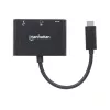 Manhattan USB-C Dock/Hub, Porty (x3): HDMI, USB-A i USB-C, 5 Gb/s (USB 3.2 Gen1 aka USB 3.0), z Power Delivery (60W) do portu USB-C (Uwaga: wymagany dodatkowy zasilacz ścienny USB-C i kabel USB-