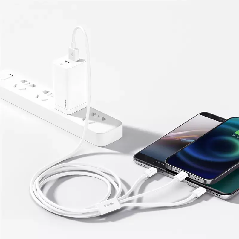 Kabel USB Baseus Superior USB 2.0 1,5 m USB A USB C/Micro USB A/Lightning Biały