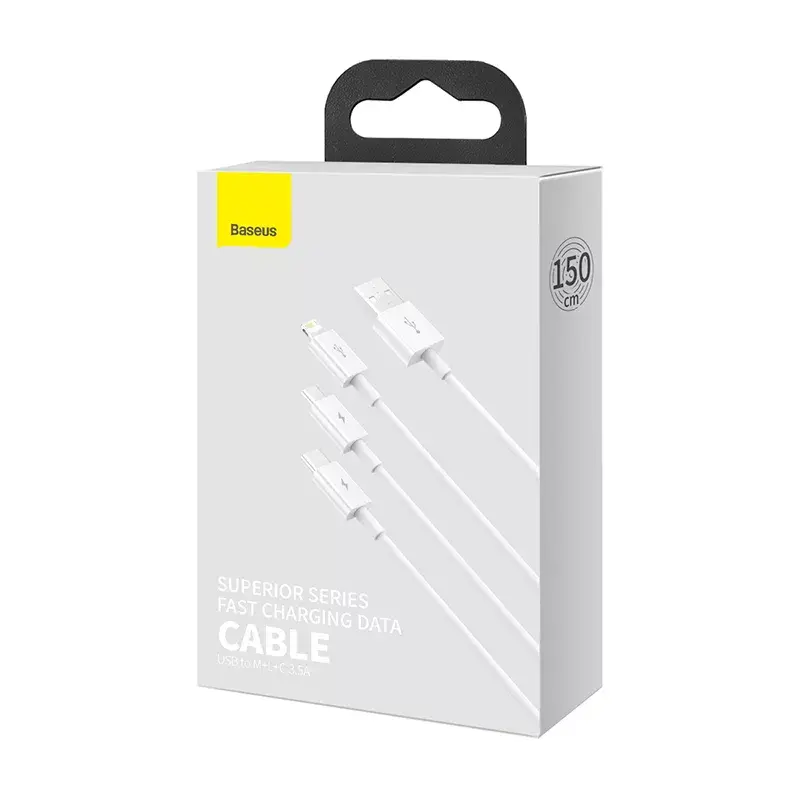 Kabel USB Baseus Superior USB 2.0 1,5 m USB A USB C/Micro USB A/Lightning Biały