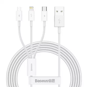Kabel USB Baseus Superior USB 2.0 1,5 m USB A USB C/Micro USB A/Lightning Biały