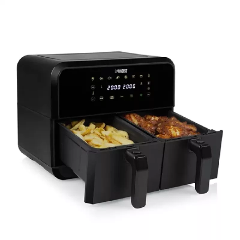 Frytkownica beztłuszczowa Princess 1.182068.01.001 dwukoszowa gorące powietrze 8 L 2400 W 220°C dotykowy LED (czarna)