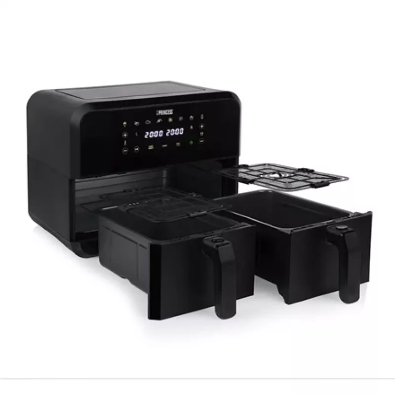 Frytkownica beztłuszczowa Princess 1.182068.01.001 dwukoszowa gorące powietrze 8 L 2400 W 220°C dotykowy LED (czarna)