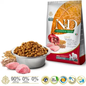 FARMINA N&D ANCESTRAL GRAIN DOG LIGHT - KURCZAK. ORKISZ. OWIES I GRANAT DLA DOROSŁYCH PSÓW RAS ŚREDNICH I DUŻYCH 12kg