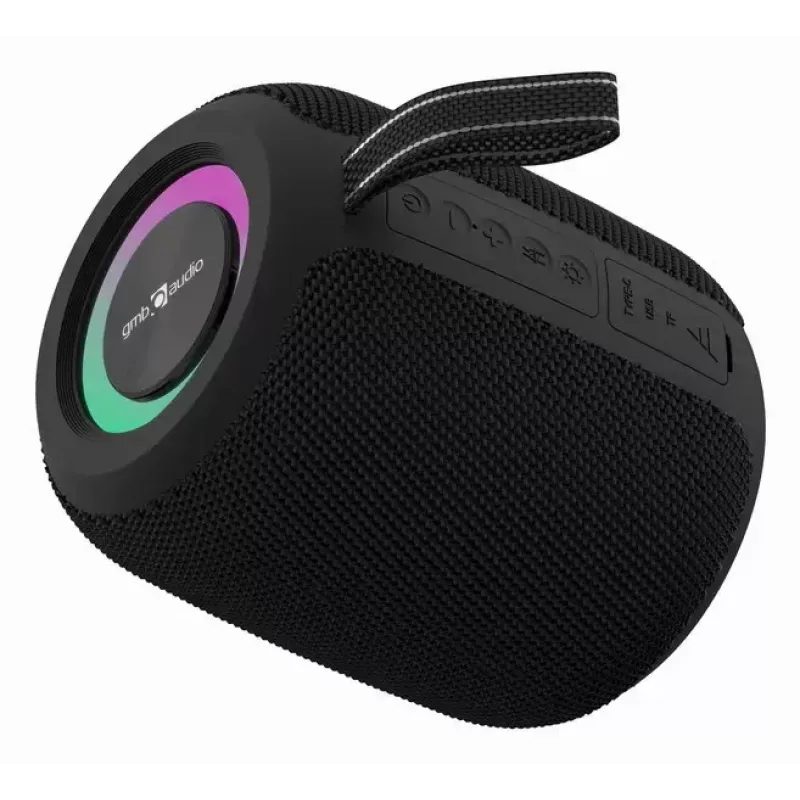 Mono portable speaker GEMBIRD GMB Audio SPK-BT-LED-05-BK — 8 W RMS, przetwornik 6,6 cm, Bluetooth, obsługa MicroSD, czarny cylinder