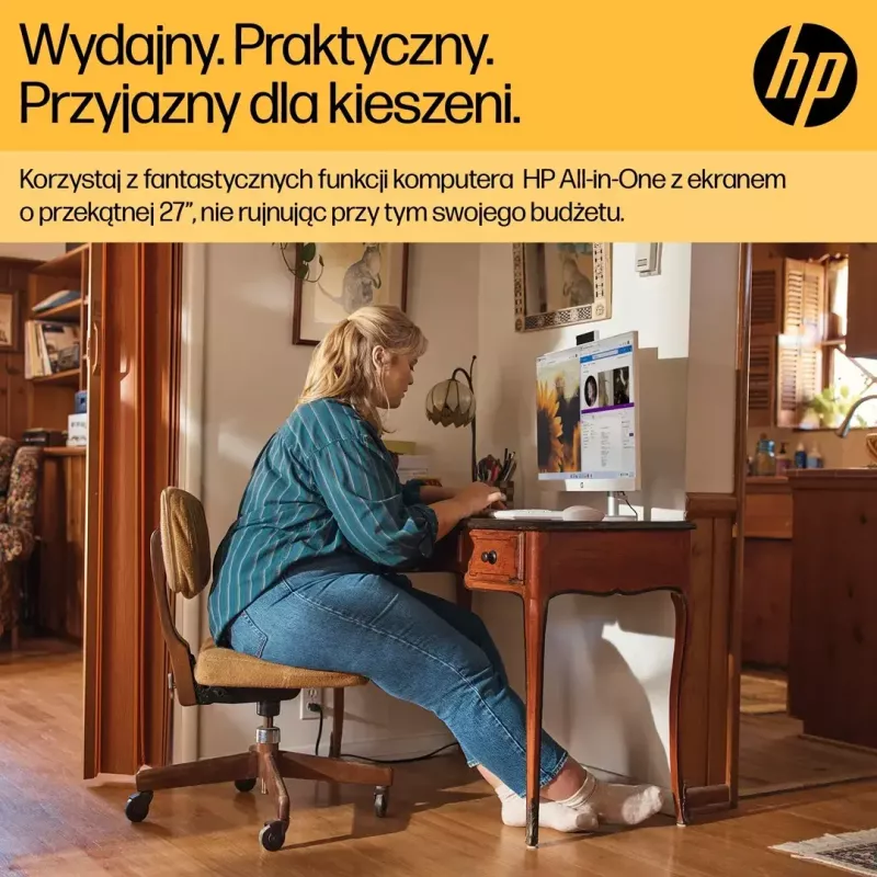 Komputer All-in-One HP 27-cr0232nw — AMD Ryzen 5 7520U, 16 GB RAM, 512 GB SSD, 27 cali FHD, Windows 11 Home, Wi‑Fi 6 (biały)
